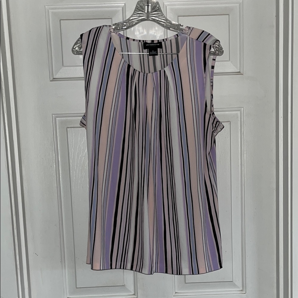 Liz Claiborne Sleeveless Purple and White Blouse